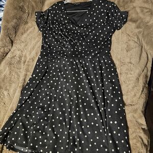 Lane Bryant Black Midi Dress with Cream Polka Dots